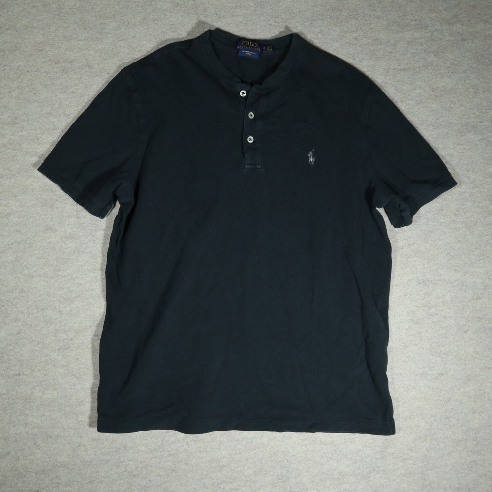 Polo Ralph Lauren Henley Shirt Mens Medium Black Featherweight Mesh Short Sleeve